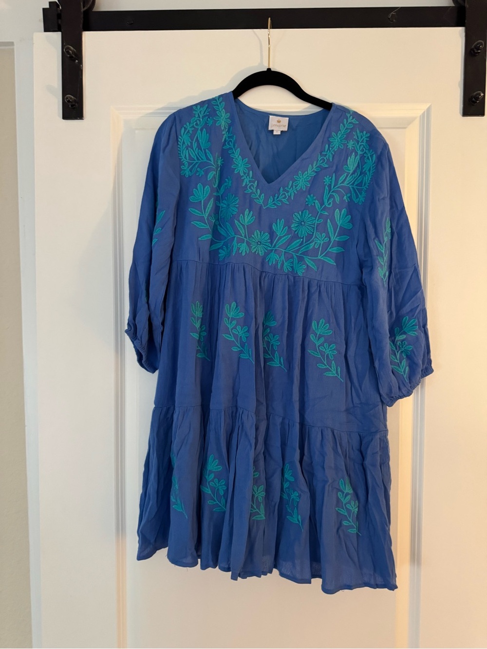J. Marie Madeline Blue Embroidered Dress Size S